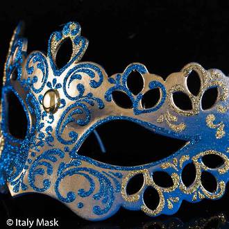 Venetian Mask Colombina Madam Decor Gold Blue