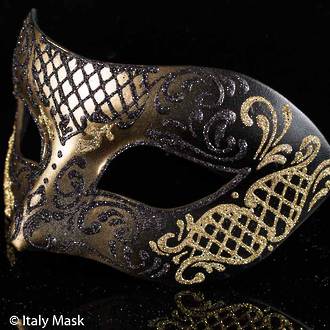 Venetian Mask Colombina Decor Gold Black