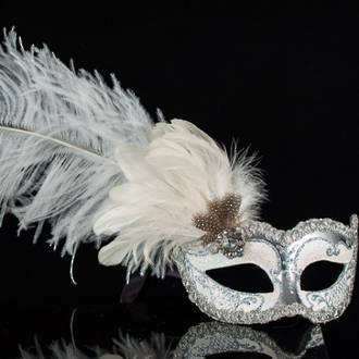 Venetian Masquerade Mask Colombina Ciuffo Can Can Silver White 2