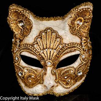 Venetian Masquerade Mask Gatto Macrame Gold