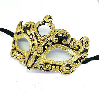 Venetian Masquerade Mask Colombina Vin Black Gold