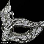 Venetian Masquerade Mask Colombina Punta Star Silver White Vin