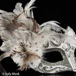Feather Mask Colombina Vin Silver White