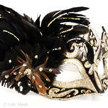 Feather Mask Colombina Vin Gold Black