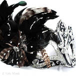 Feather Mask Colombina Vin Silver Black