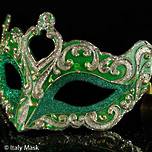 Venetian Masquerade Mask Colombina Vin Green Gold