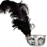 Venetian Masquerade Feather Mask Colombina Ciuffo Can Can Silver Black 2