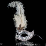 Venetian Feather Mask Colombina Ciuffo Sisi Silver White