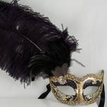 Venetian Masquerade Mask Colombina Ciuffo Can Can Gold Black