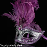 Venetian Feather Masquerade Mask Colombina Ciuffo Sisi Silver Purple
