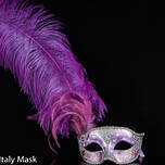 Venetian Feather Masquerade Mask Colombina Ciuffo Can Can Silver Purple