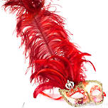 Venetian Feather Masquerade Mask Colombina Ciuffo Can Can Gold Red