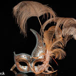 Venetian Masquerade Feather Mask Colombina Ciuffo Cigno Silver Peach