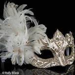 Feather Mask Colombina Vin Gold White