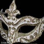 Venetian Masquerade Mask Colombina Punta Star Gold White Vin