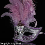 Venetian Masquerade Feather Mask Colombina Ciuffo Sisi Silver Lilac