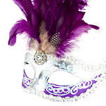 Venetian Feather Masquerade Mask Colombina Ciuffo Sisi Silver Purple 3