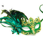 Feather Mask Colombina Vin Gold Green