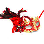 Feather Mask Colombina Vin Red Gold