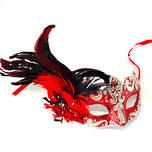 Feather Mask Colombina Vin Red Silver