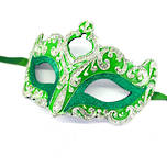 Venetian Masquerade Mask Colombina Punta Star Silver Green Vin