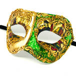 Venetian Masquerade Mask Colombina Carta Gioco Green-Gold-Cream